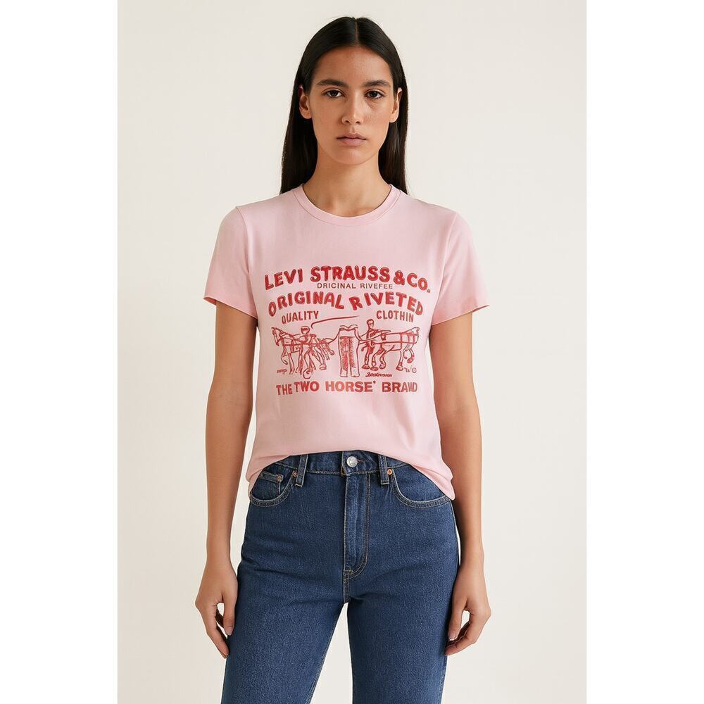 Levi's Women's Pink Two Horses Perfect Graphic T-Shirt Women's Size Medium NWT